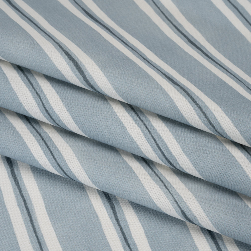 Brushed Cotton and Linen Canvas Print - Chambray Painted Stripes - British Imported Brushed Cotton and Linen Canvas Print - Chambray Painted Stripes - British Imported