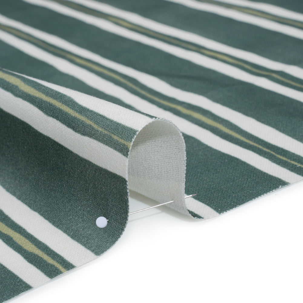 Brushed Cotton and Linen Canvas Print - Emerald Painted Stripes - British Imported Brushed Cotton and Linen Canvas Print - Emerald Painted Stripes - British Imported