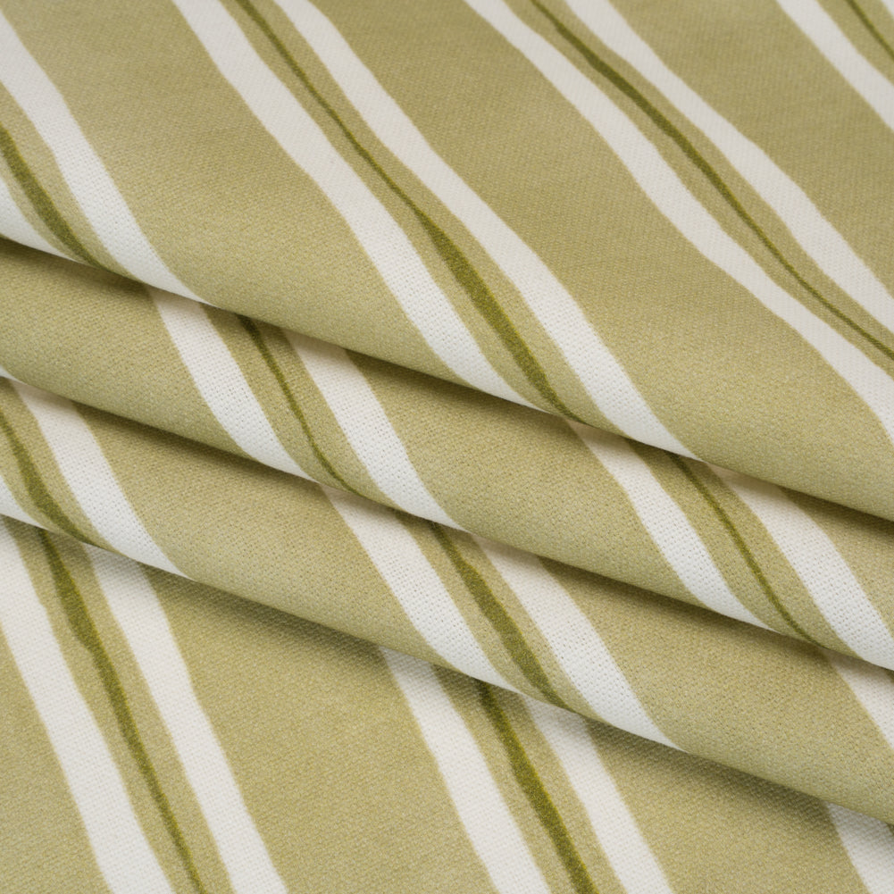 Brushed Cotton and Linen Canvas Print - Pistachio Painted Stripes - British Imported Brushed Cotton and Linen Canvas Print - Pistachio Painted Stripes - British Imported