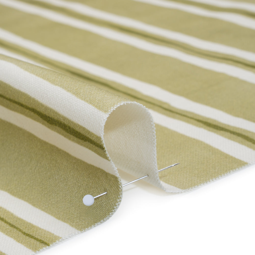 Brushed Cotton and Linen Canvas Print - Pistachio Painted Stripes - British Imported Brushed Cotton and Linen Canvas Print - Pistachio Painted Stripes - British Imported