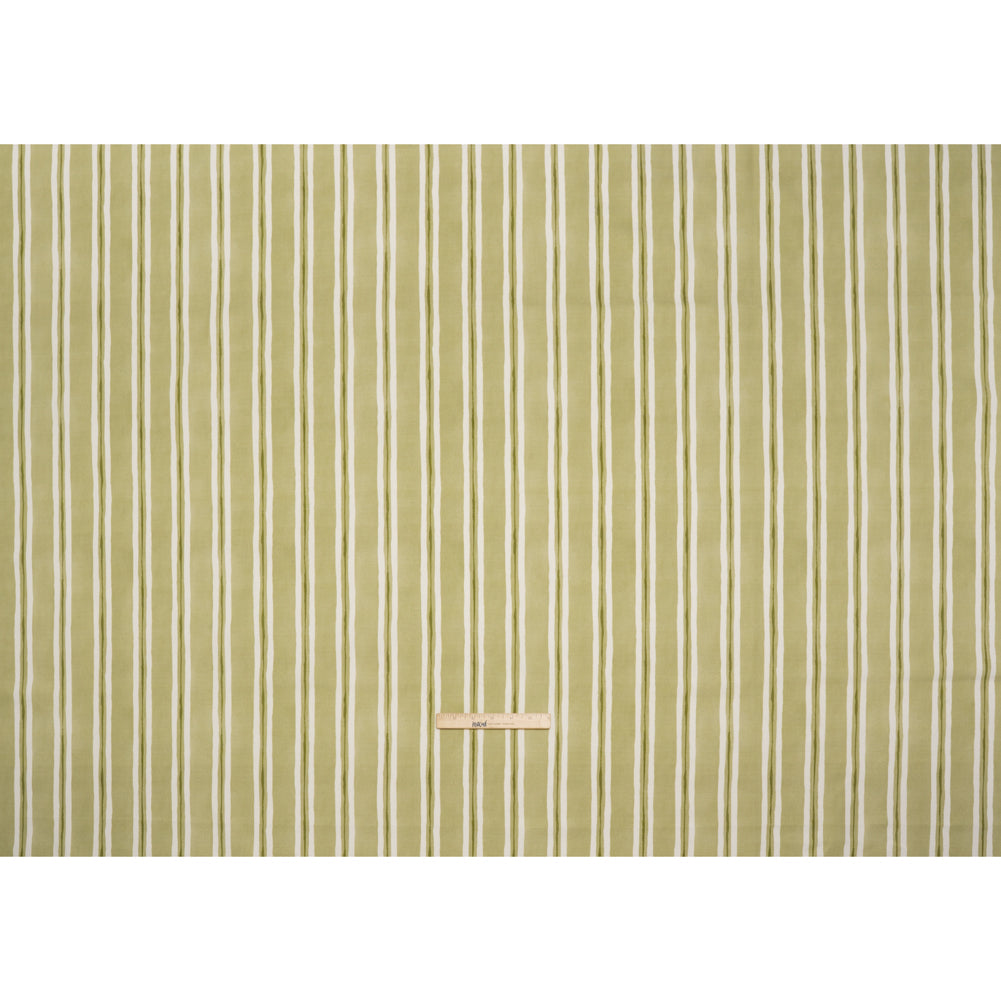 Brushed Cotton and Linen Canvas Print - Pistachio Painted Stripes - British Imported Brushed Cotton and Linen Canvas Print - Pistachio Painted Stripes - British Imported