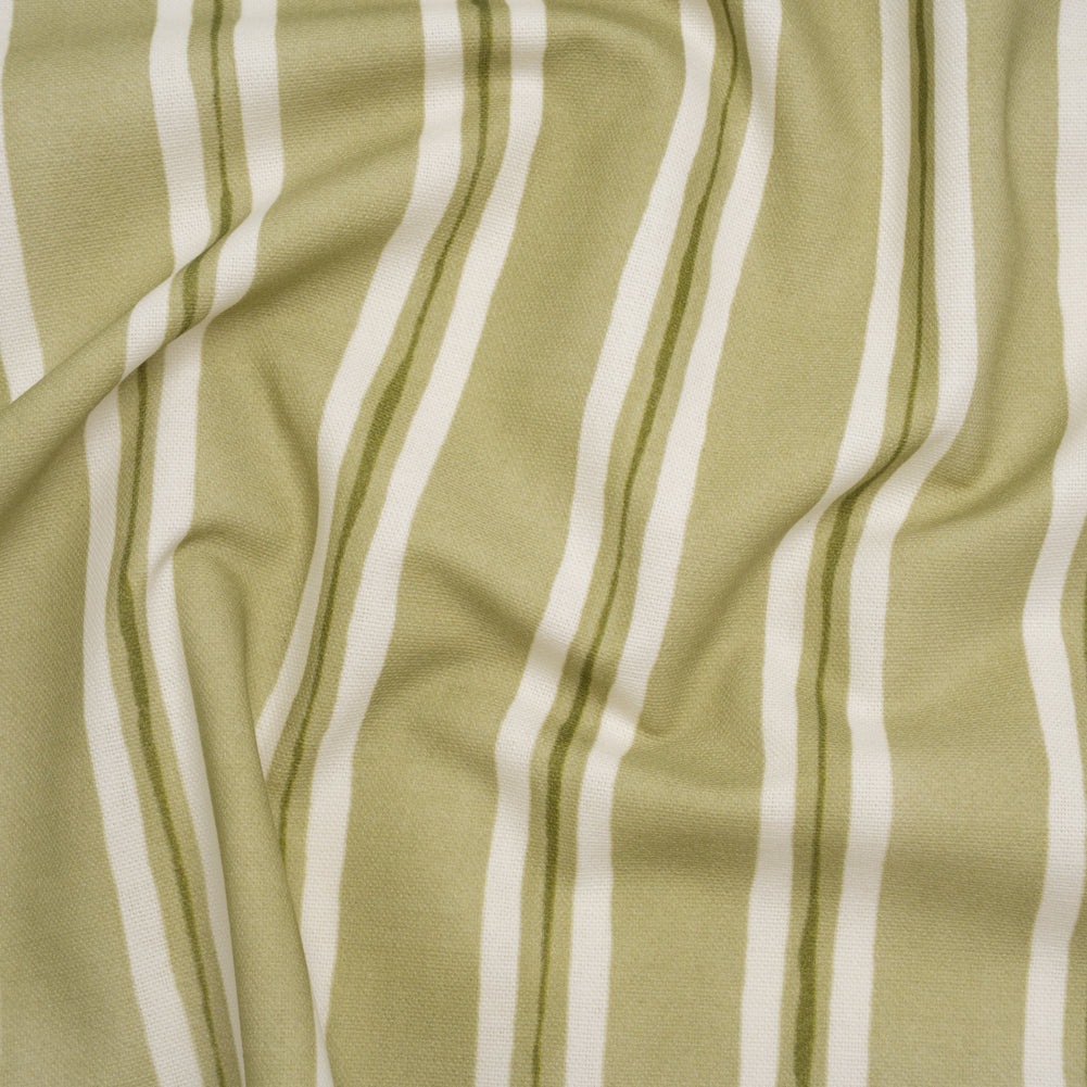 Brushed Cotton and Linen Canvas Print - Pistachio Painted Stripes - British Imported Brushed Cotton and Linen Canvas Print - Pistachio Painted Stripes - British Imported