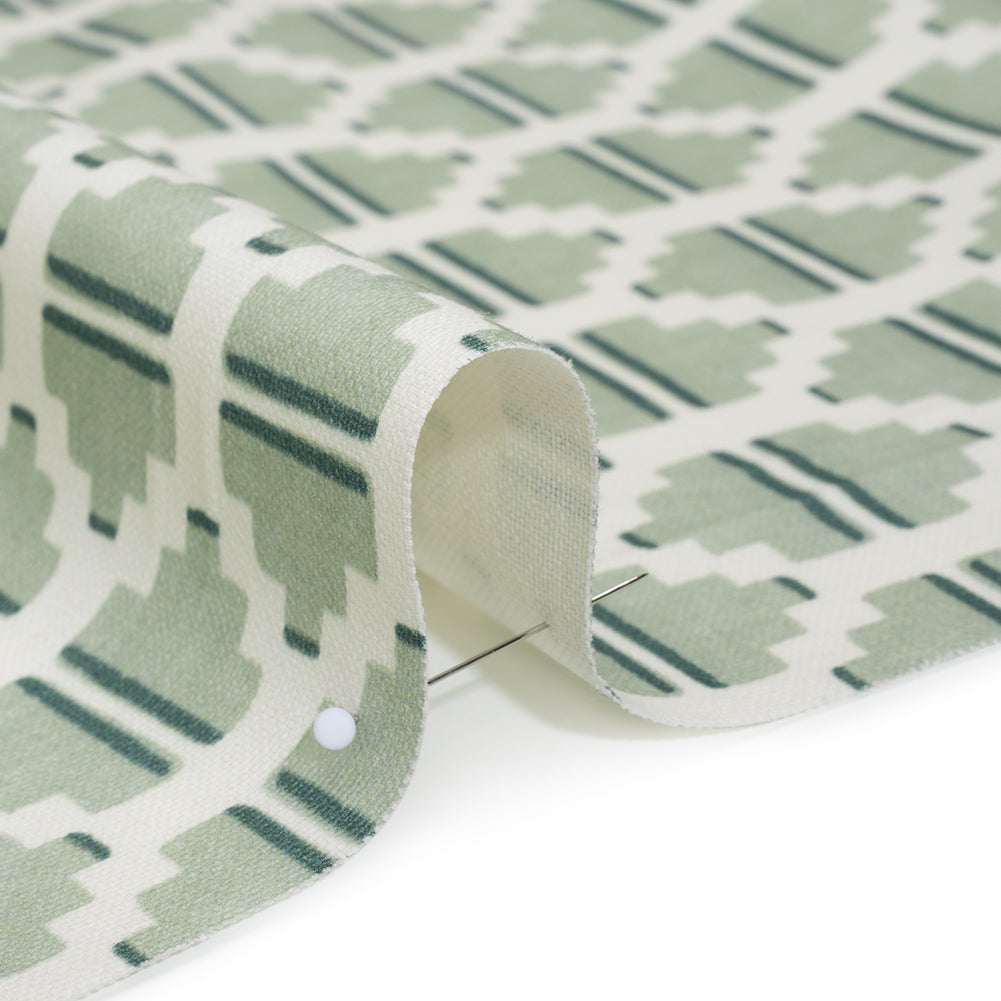 Brushed Cotton and Linen Canvas Print - Aloe Blocky Diamonds - British Imported Brushed Cotton and Linen Canvas Print - Aloe Blocky Diamonds - British Imported