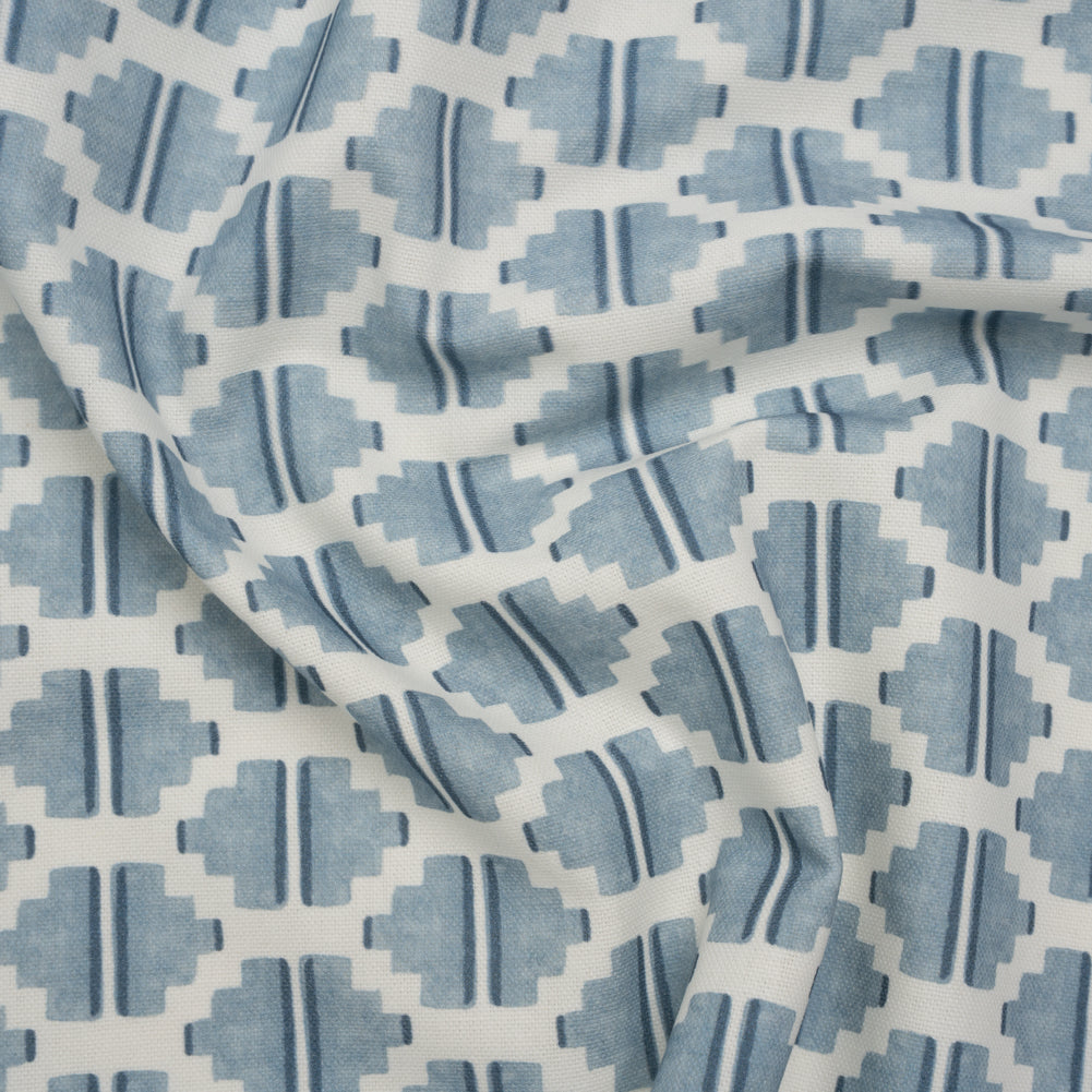 Brushed Cotton and Linen Canvas Print - Marine Blocky Diamonds - British Imported Brushed Cotton and Linen Canvas Print - Marine Blocky Diamonds - British Imported