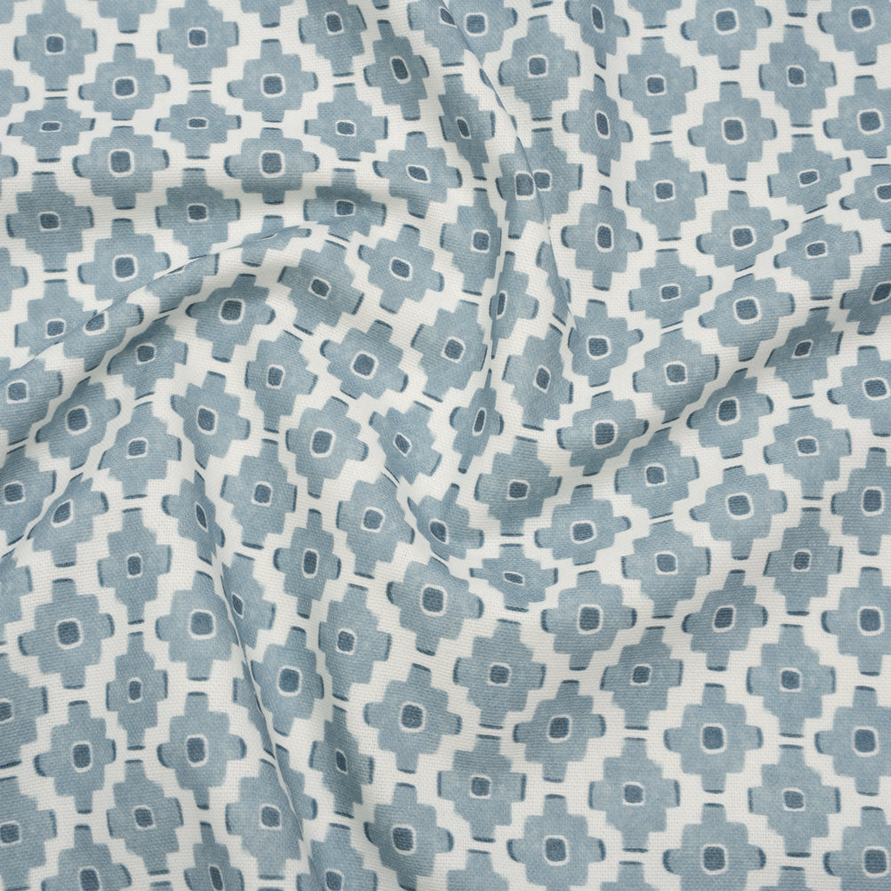 Brushed Cotton and Linen Canvas Print - Marine Small Geometric Diamonds - British Imported Brushed Cotton and Linen Canvas Print - Marine Small Geometric Diamonds - British Imported
