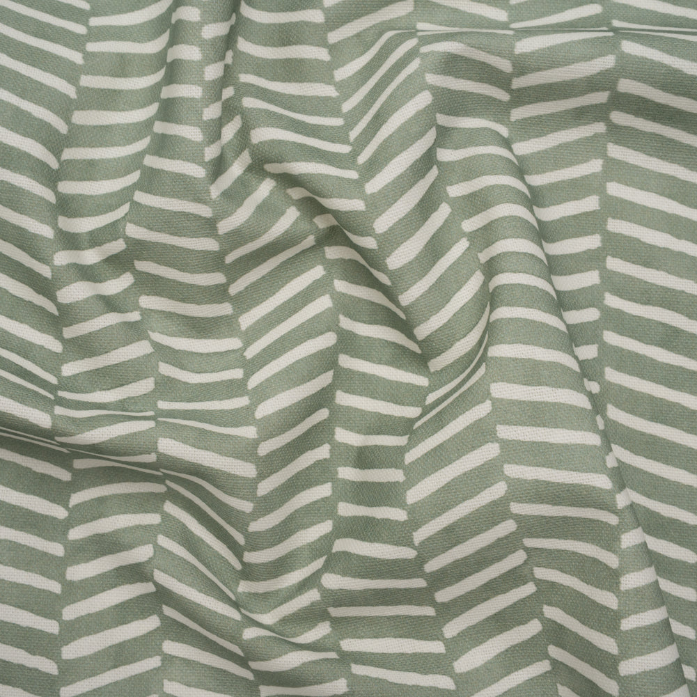 Brushed Cotton and Linen Canvas Print - Aloe Painted Herringbone - British Imported Brushed Cotton and Linen Canvas Print - Aloe Painted Herringbone - British Imported