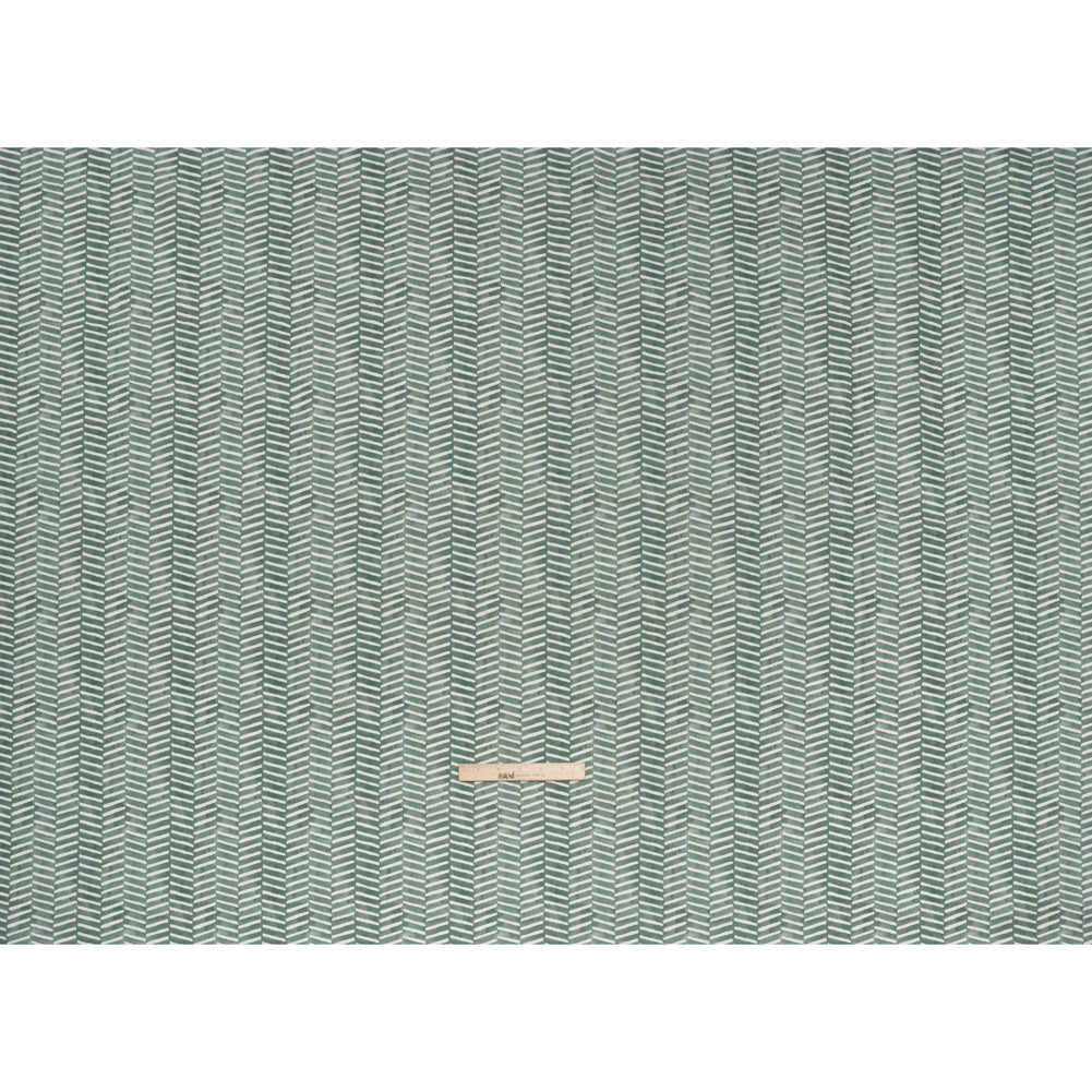 Brushed Cotton and Linen Canvas Print - Kingfisher Painted Herringbone - British Imported Brushed Cotton and Linen Canvas Print - Kingfisher Painted Herringbone - British Imported