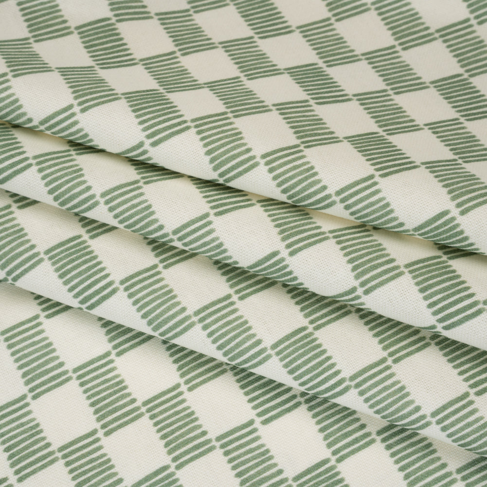 Brushed Cotton and Linen Canvas Print - Aloe Painterly Striped Check - British Imported Brushed Cotton and Linen Canvas Print - Aloe Painterly Striped Check - British Imported