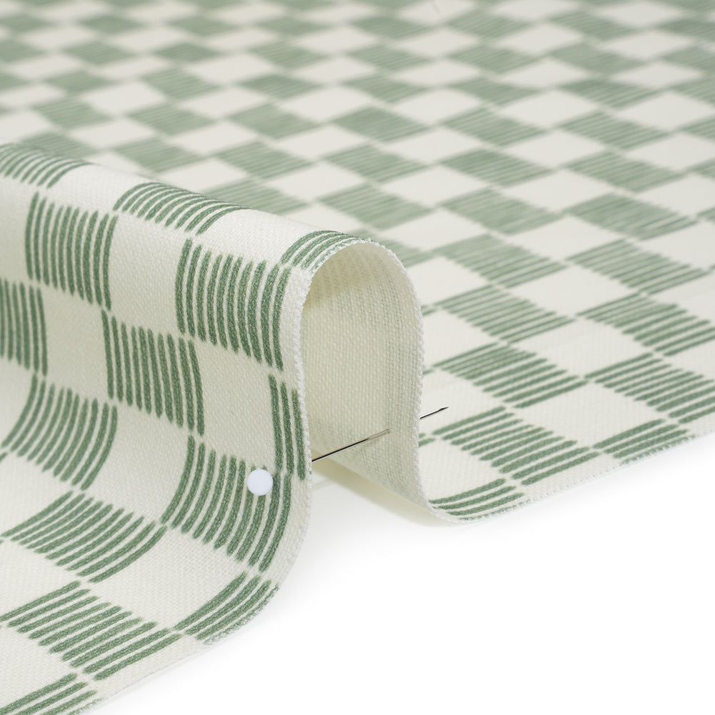 Brushed Cotton and Linen Canvas Print - Aloe Painterly Striped Check - British Imported Brushed Cotton and Linen Canvas Print - Aloe Painterly Striped Check - British Imported