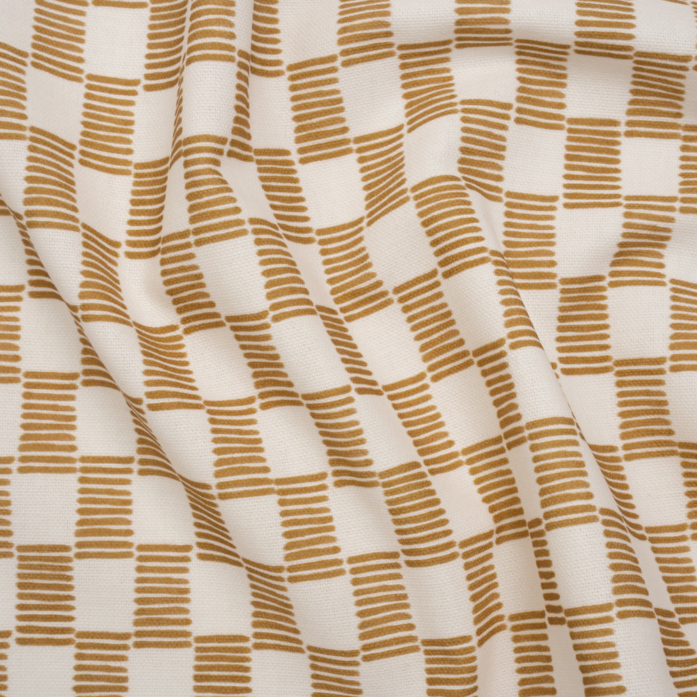 Brushed Cotton and Linen Canvas Print - Gold Painterly Striped Check - British Imported Brushed Cotton and Linen Canvas Print - Gold Painterly Striped Check - British Imported