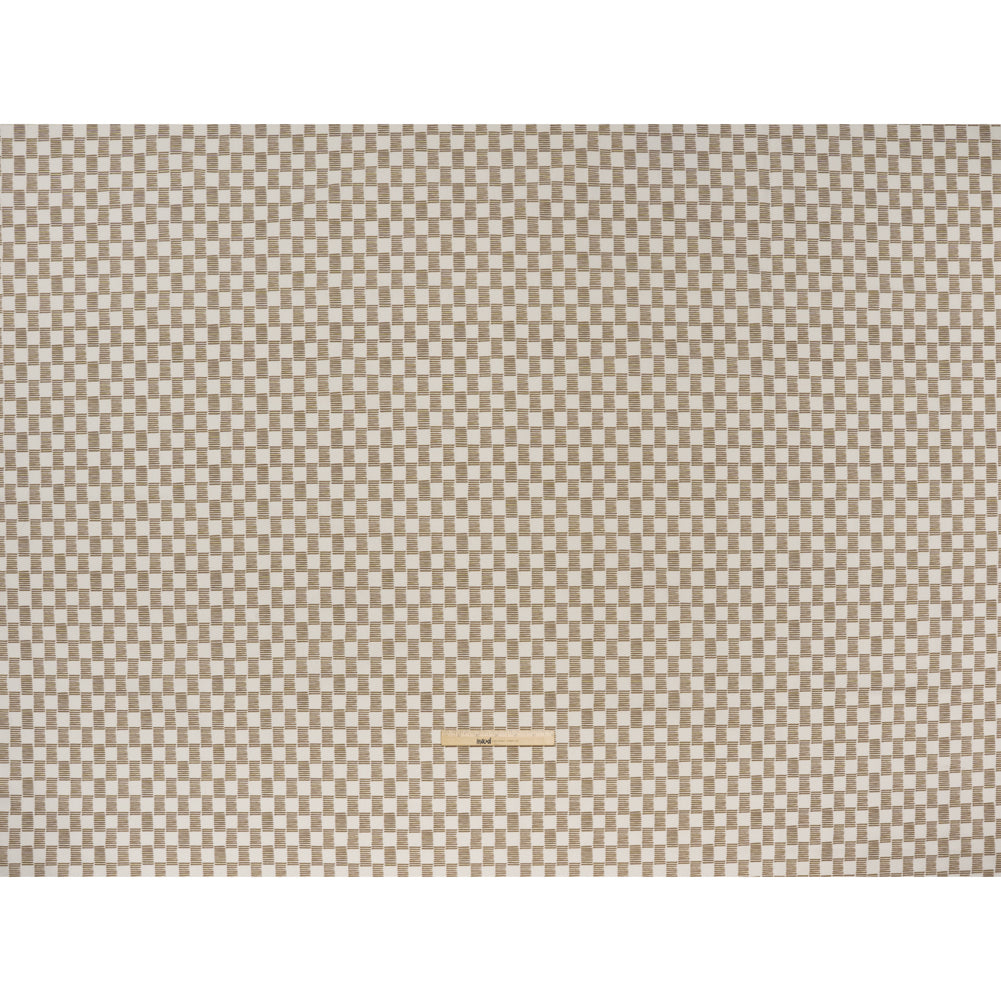Brushed Cotton and Linen Canvas Print - Hazelnut Painterly Striped Check - British Imported Brushed Cotton and Linen Canvas Print - Hazelnut Painterly Striped Check - British Imported