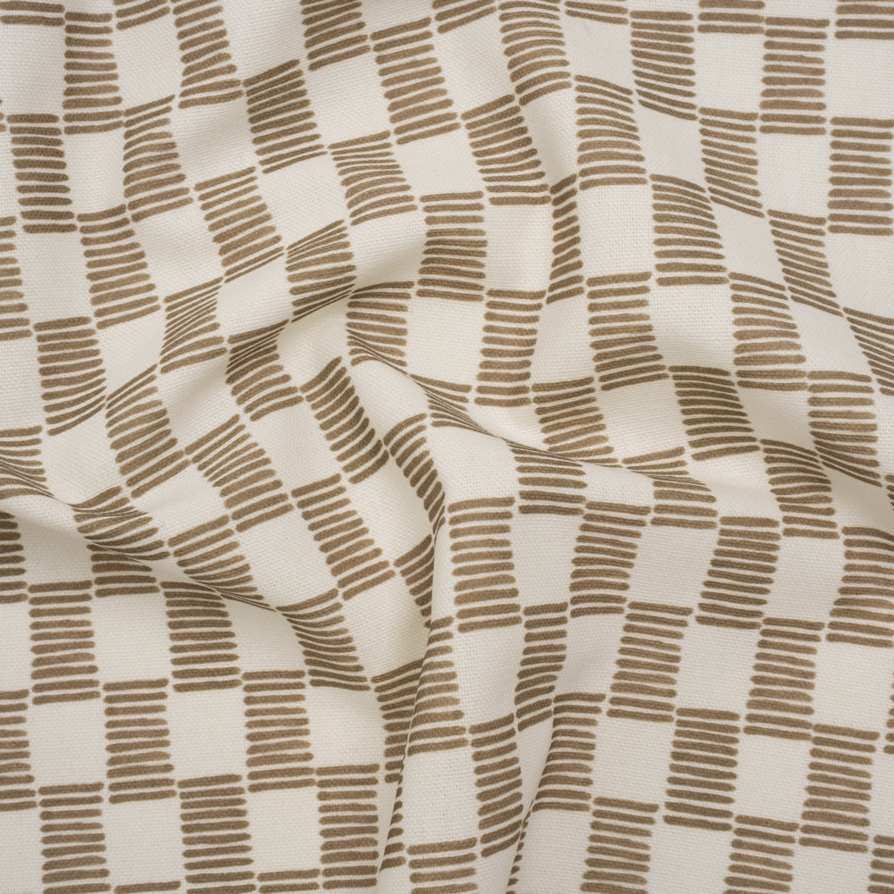 Brushed Cotton and Linen Canvas Print - Hazelnut Painterly Striped Check - British Imported Brushed Cotton and Linen Canvas Print - Hazelnut Painterly Striped Check - British Imported