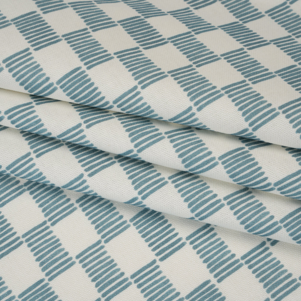 Brushed Cotton and Linen Canvas Print - Marine Painterly Striped Check - British Imported Brushed Cotton and Linen Canvas Print - Marine Painterly Striped Check - British Imported