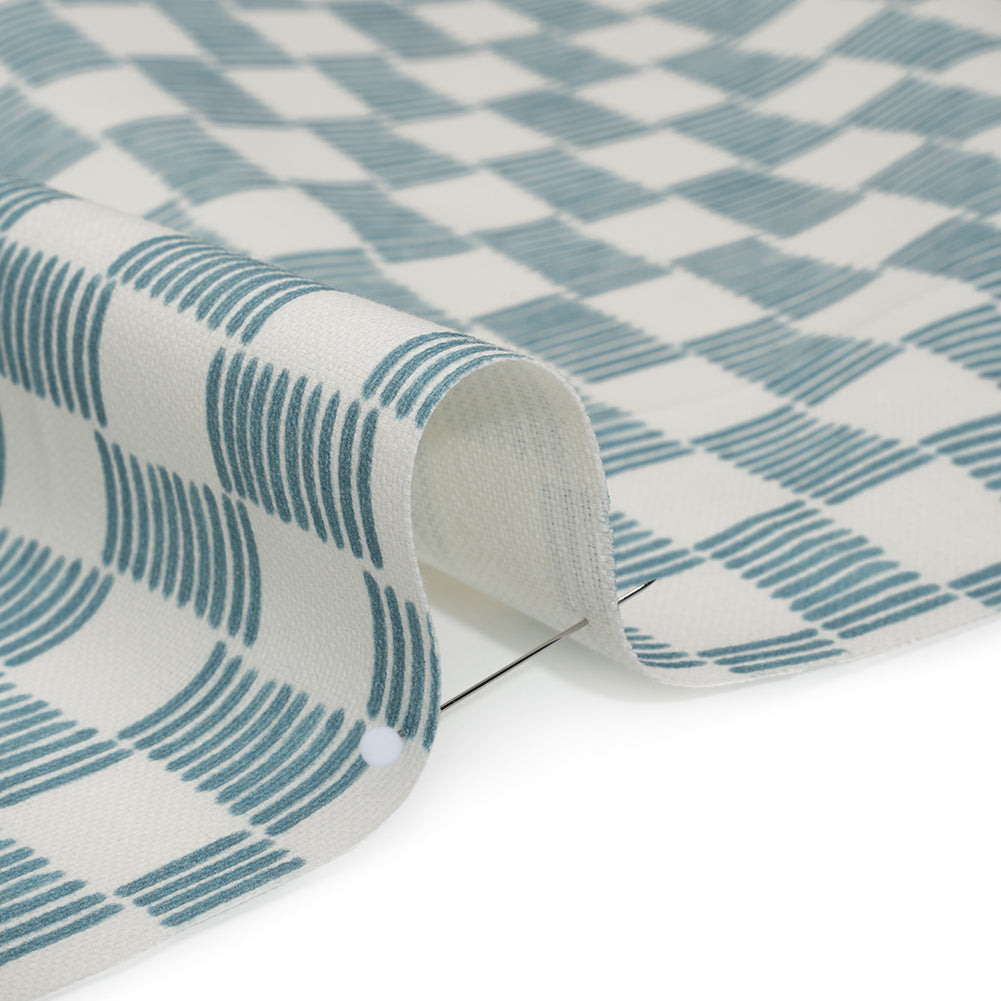 Brushed Cotton and Linen Canvas Print - Marine Painterly Striped Check - British Imported Brushed Cotton and Linen Canvas Print - Marine Painterly Striped Check - British Imported