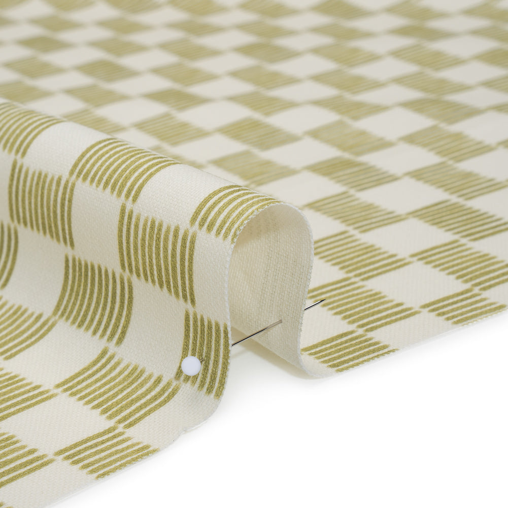 Brushed Cotton and Linen Canvas Print - Pistachio Painterly Striped Check - British Imported Brushed Cotton and Linen Canvas Print - Pistachio Painterly Striped Check - British Imported