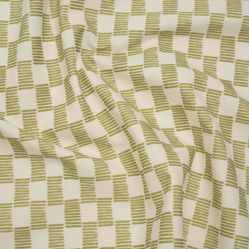 Brushed Cotton and Linen Canvas Print - Pistachio Painterly Striped Check - British Imported Brushed Cotton and Linen Canvas Print - Pistachio Painterly Striped Check - British Imported