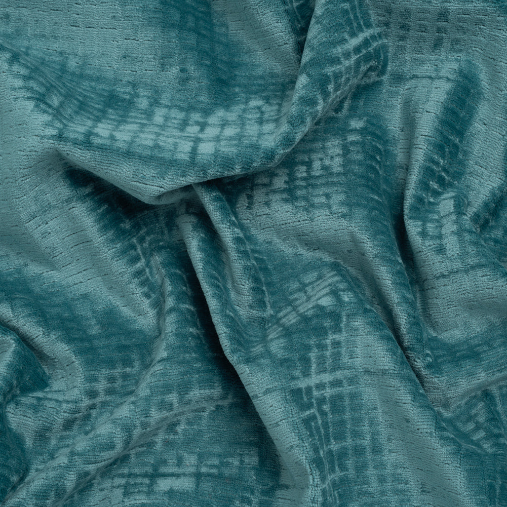 Polyester Upholstery Chenille - Aquamarine Grid Texture - Carolina Collection Polyester Upholstery Chenille - Aquamarine Grid Texture - Carolina Collection