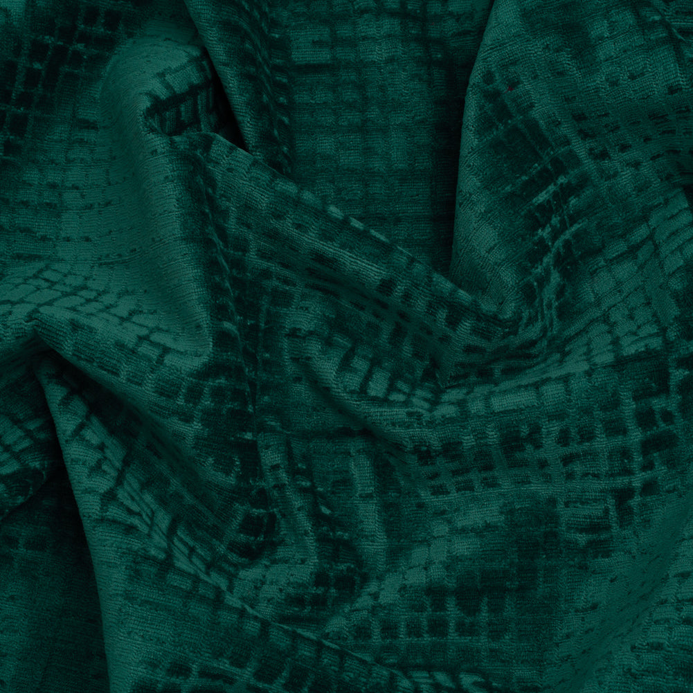 Polyester Upholstery Chenille - Emerald Grid Texture - Carolina Collection Polyester Upholstery Chenille - Emerald Grid Texture - Carolina Collection
