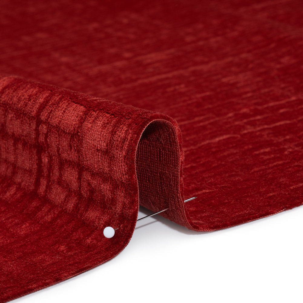 Polyester Upholstery Chenille - Scarlet Grid Texture - Carolina Collection Polyester Upholstery Chenille - Scarlet Grid Texture - Carolina Collection