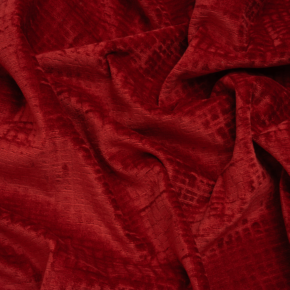 Polyester Upholstery Chenille - Scarlet Grid Texture - Carolina Collection Polyester Upholstery Chenille - Scarlet Grid Texture - Carolina Collection