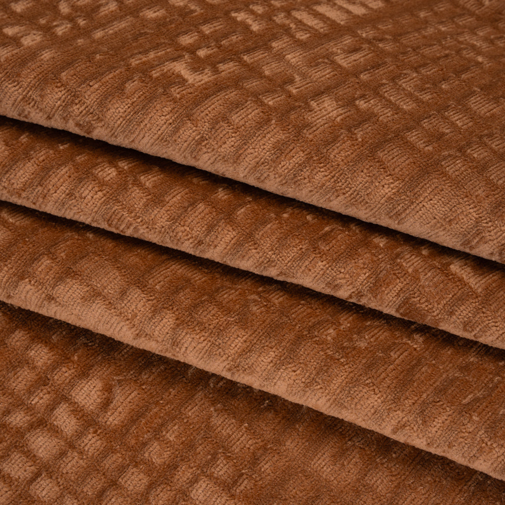 Polyester Upholstery Chenille - Terracotta Grid Texture - Carolina Collection Polyester Upholstery Chenille - Terracotta Grid Texture - Carolina Collection