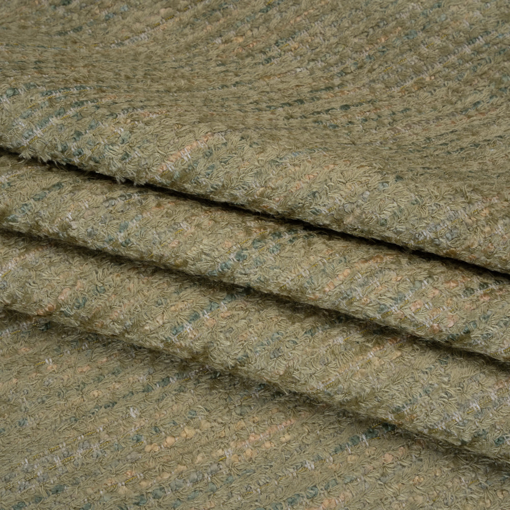 Recycled Olefin and Acrylic Upholstery Boucle and Chenille Tweed - Herb Stripes - Virginia Collection Folded Recycled Olefin and Acrylic Upholstery Boucle and Chenille Tweed - Herb Stripes - Virginia Collection Folded