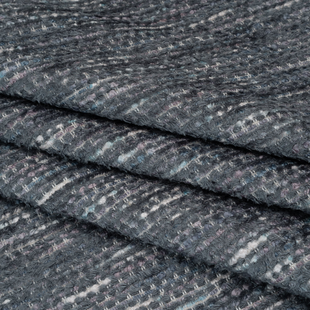 Recycled Olefin and Acrylic Upholstery Boucle and Chenille Tweed - Indigo Stripes - Virginia Collection Folded Recycled Olefin and Acrylic Upholstery Boucle and Chenille Tweed - Indigo Stripes - Virginia Collection Folded
