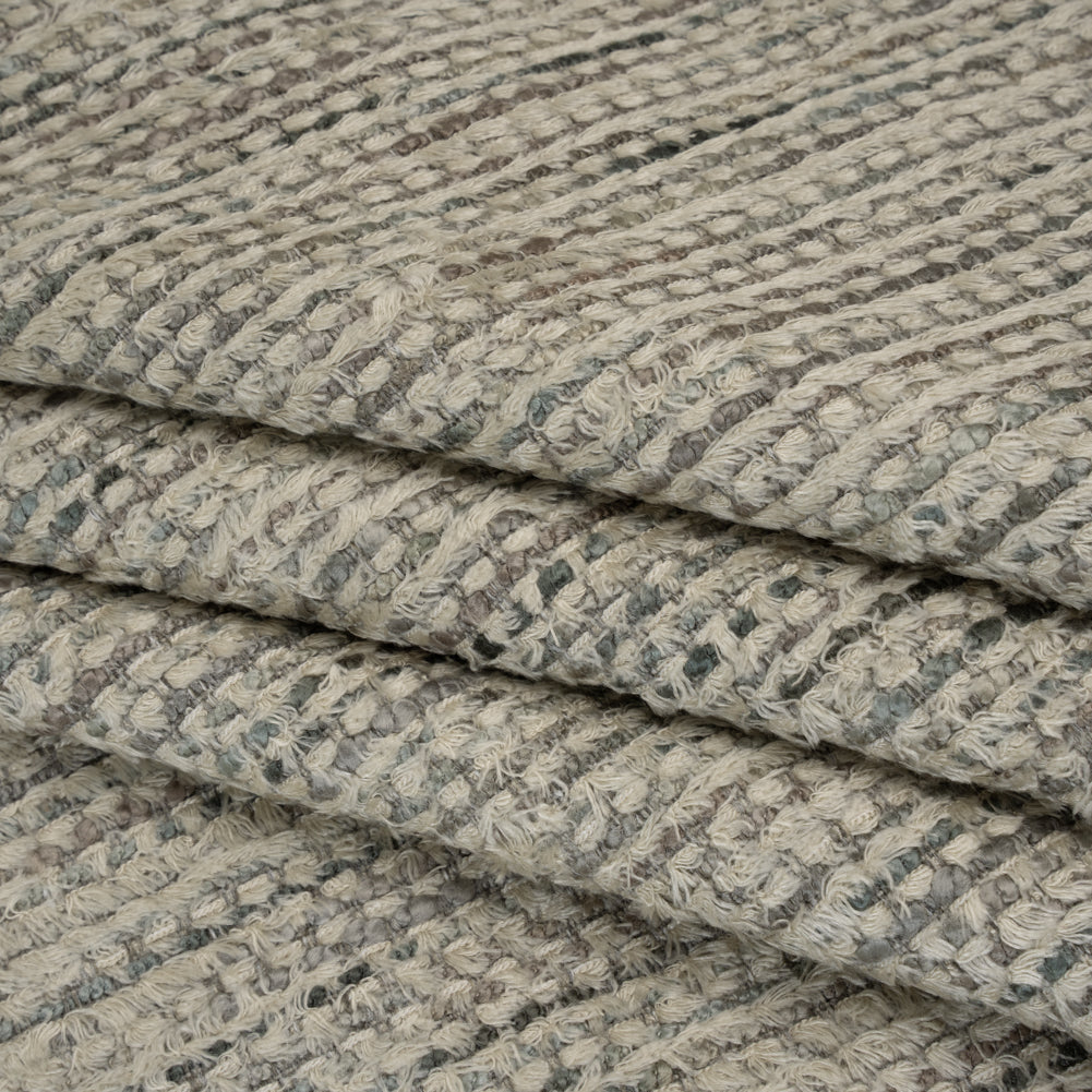 Recycled Olefin and Acrylic Upholstery Boucle and Chenille Tweed - Platinum Stripes - Virginia Collection Folded Recycled Olefin and Acrylic Upholstery Boucle and Chenille Tweed - Platinum Stripes - Virginia Collection Folded