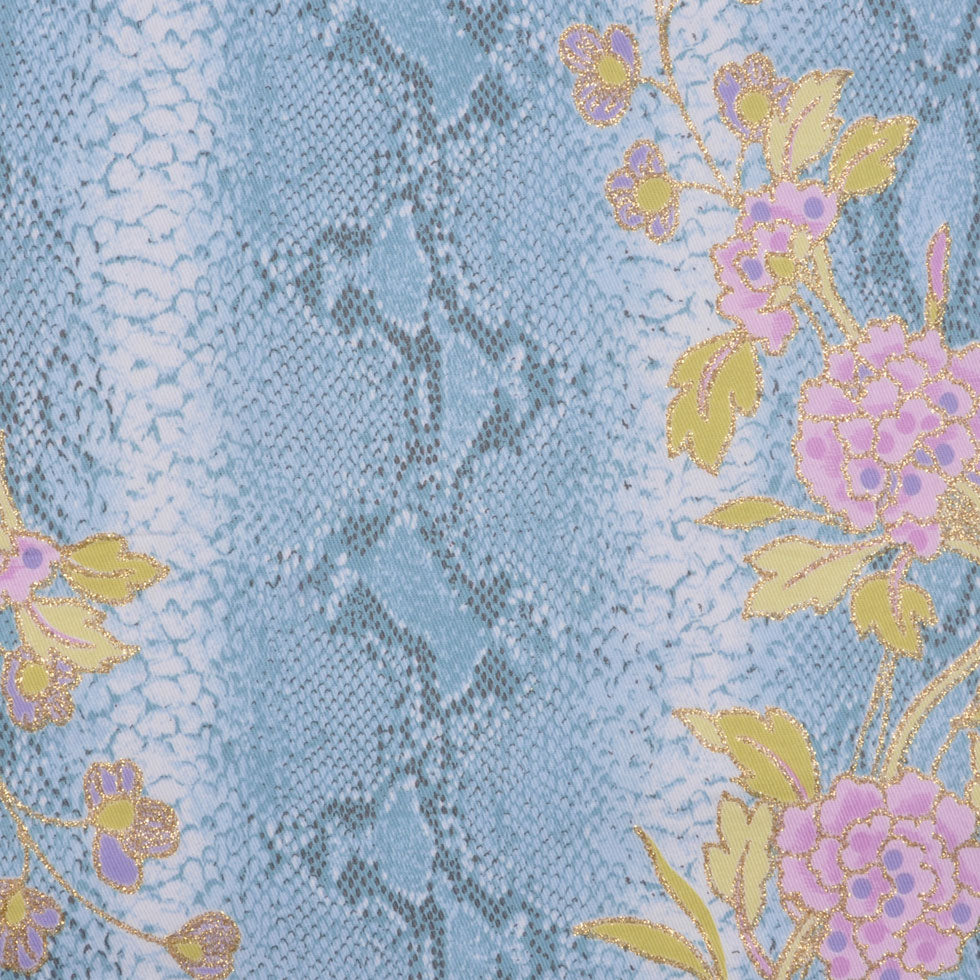 Soft Blue/Orchid/Kiwi/Gold/Whi Reptile-Floral Cotton-Lycra Twill Soft Blue/Orchid/Kiwi/Gold/Whi Reptile-Floral Cotton-Lycra Twill
