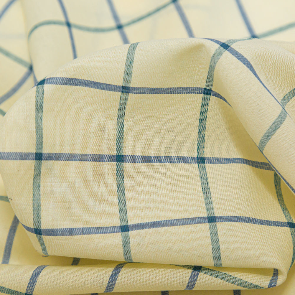 Japanese Pale Yellow Windowpane Check Cotton Lawn Detail Japanese Pale Yellow Windowpane Check Cotton Lawn Detail
