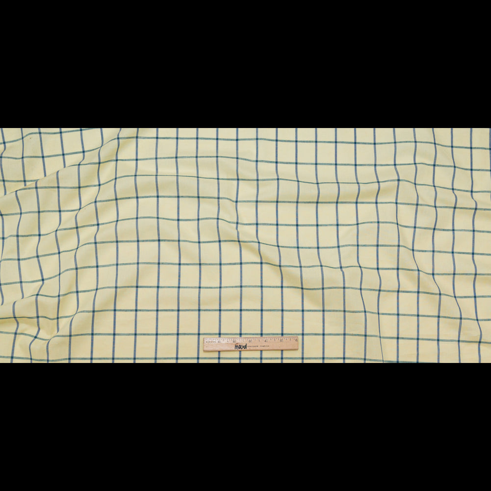 Japanese Pale Yellow Windowpane Check Cotton Lawn Full Japanese Pale Yellow Windowpane Check Cotton Lawn Full