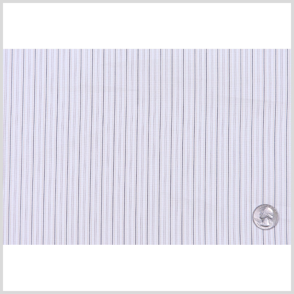 Warm White, Black and Brown Striped Stretch Cotton Shirting Full Warm White, Black and Brown Striped Stretch Cotton Shirting Full