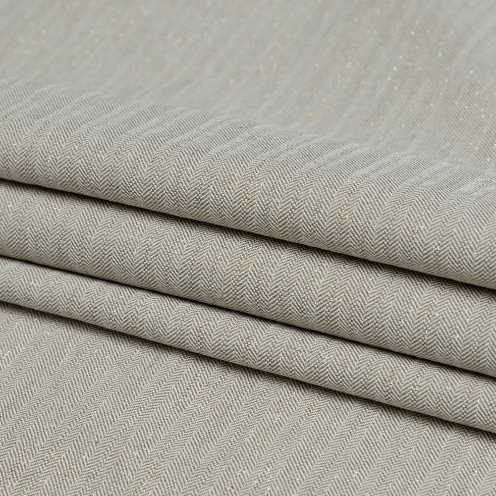 Italian Winter Twig, Gray and Metallic Gold Herringbone Cotton Suiting Folded Italian Winter Twig, Gray and Metallic Gold Herringbone Cotton Suiting Folded