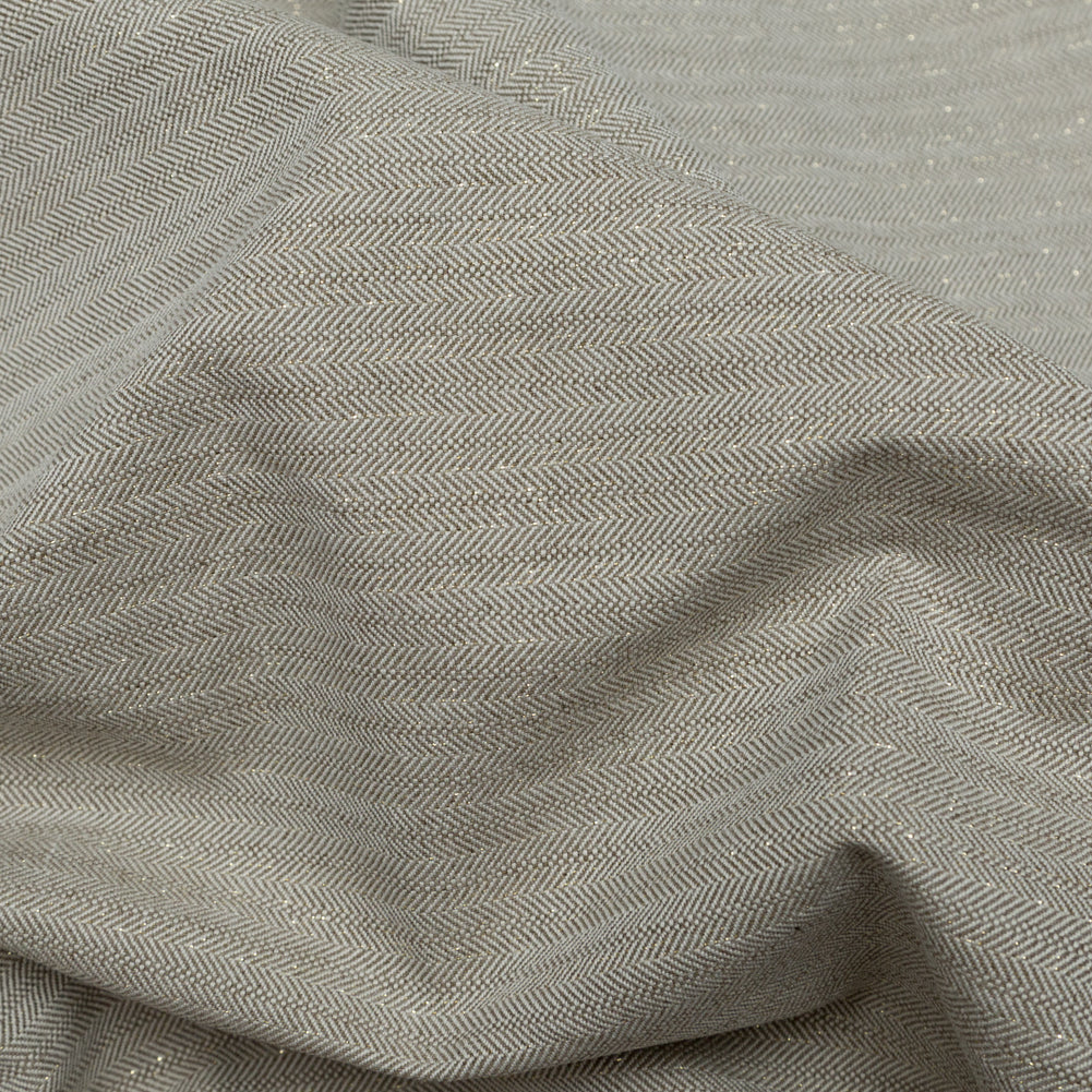 Italian Winter Twig, Gray and Metallic Gold Herringbone Cotton Suiting Detail Italian Winter Twig, Gray and Metallic Gold Herringbone Cotton Suiting Detail