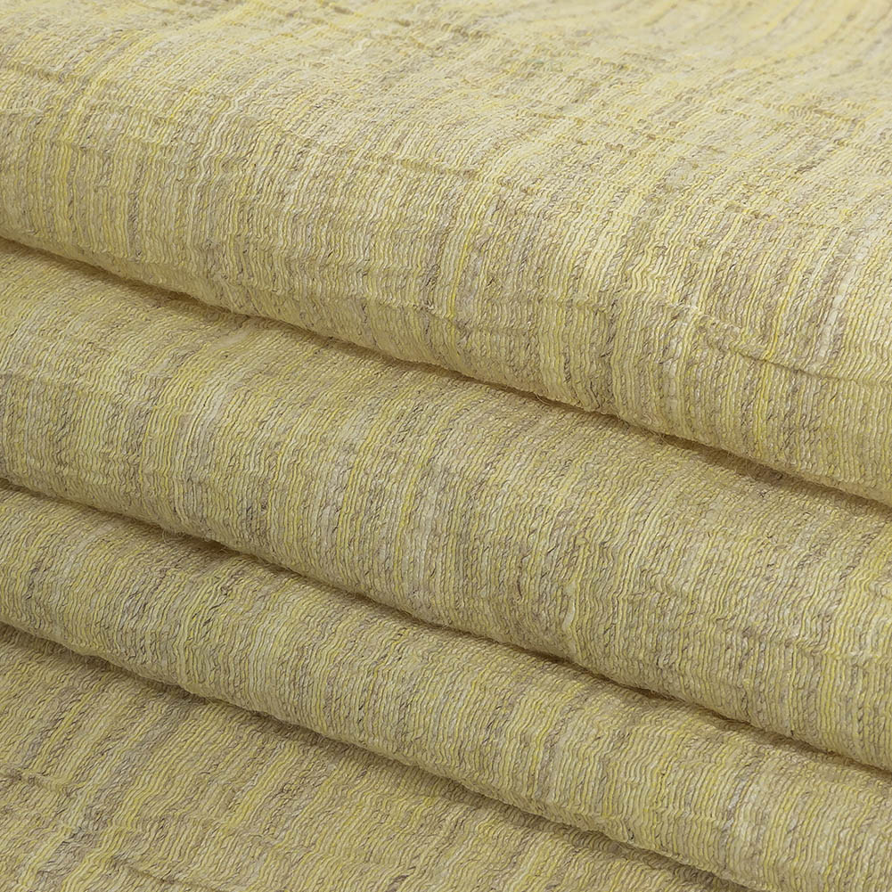 Pale Lemon, Ivory and Beige Striated Crinkled Linen and Polyester Double Cloth Folded Pale Lemon, Ivory and Beige Striated Crinkled Linen and Polyester Double Cloth Folded