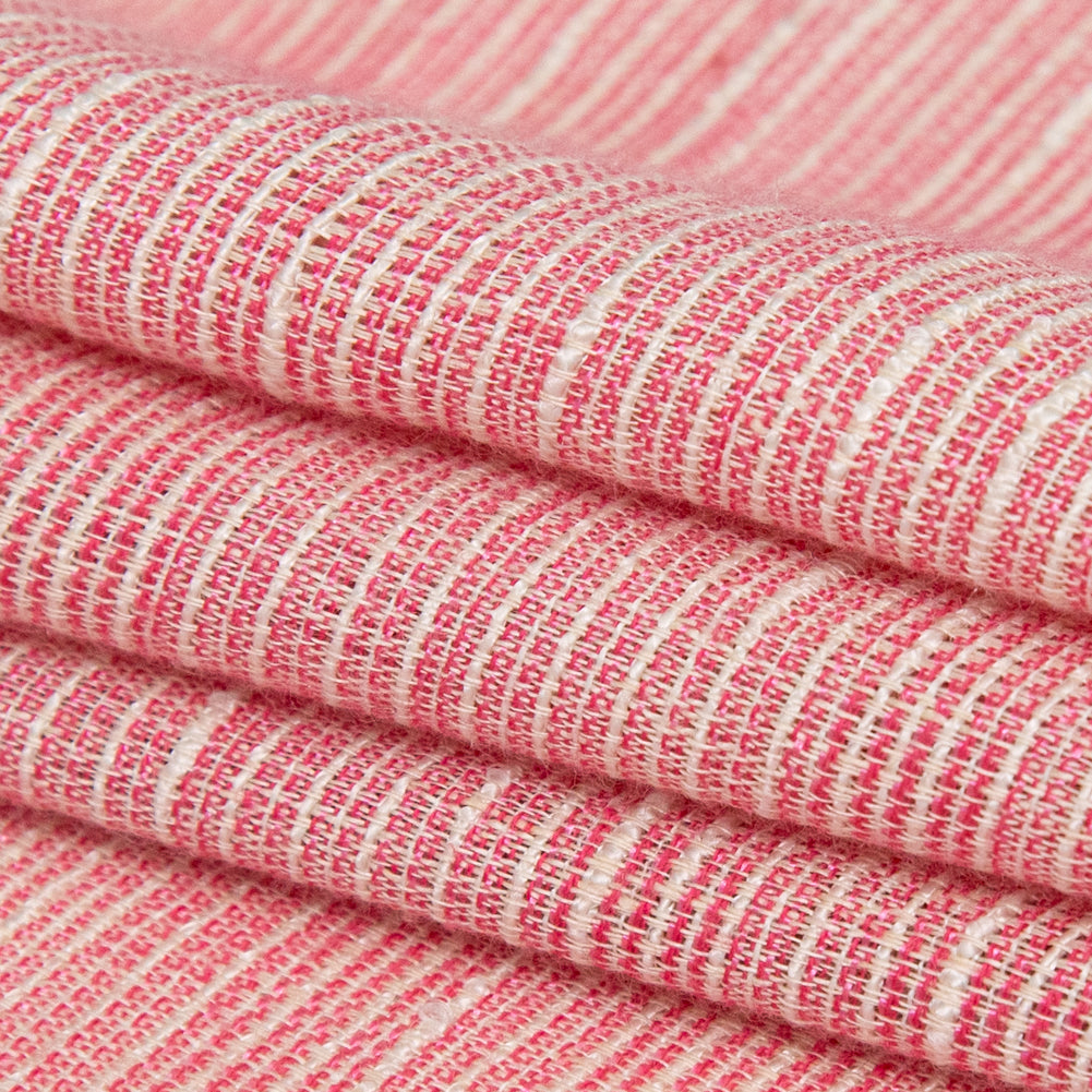 Italian Fruit Dove and Vaporous Gray Striated Linen and Rayon Woven Folded Italian Fruit Dove and Vaporous Gray Striated Linen and Rayon Woven Folded