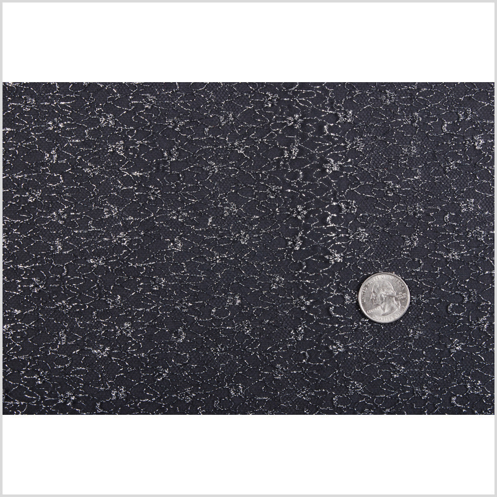 British Metallic Silver and Black Floral Tulle Full British Metallic Silver and Black Floral Tulle Full