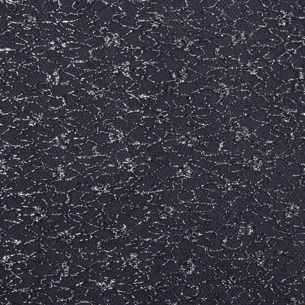 British Metallic Silver and Black Floral Tulle British Metallic Silver and Black Floral Tulle