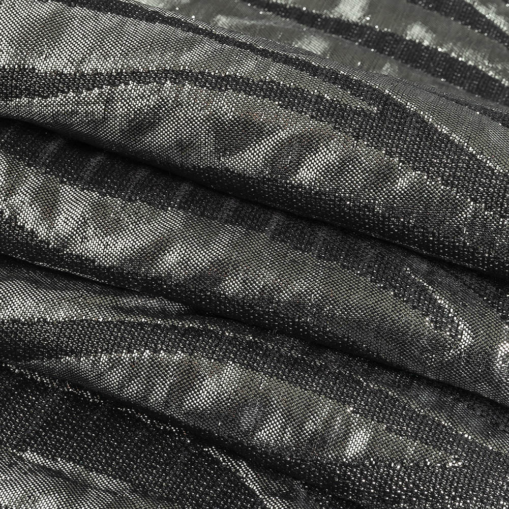 Italian Black and Metallic Silver Zebra Stripes Polyester Brocade Folded Italian Black and Metallic Silver Zebra Stripes Polyester Brocade Folded