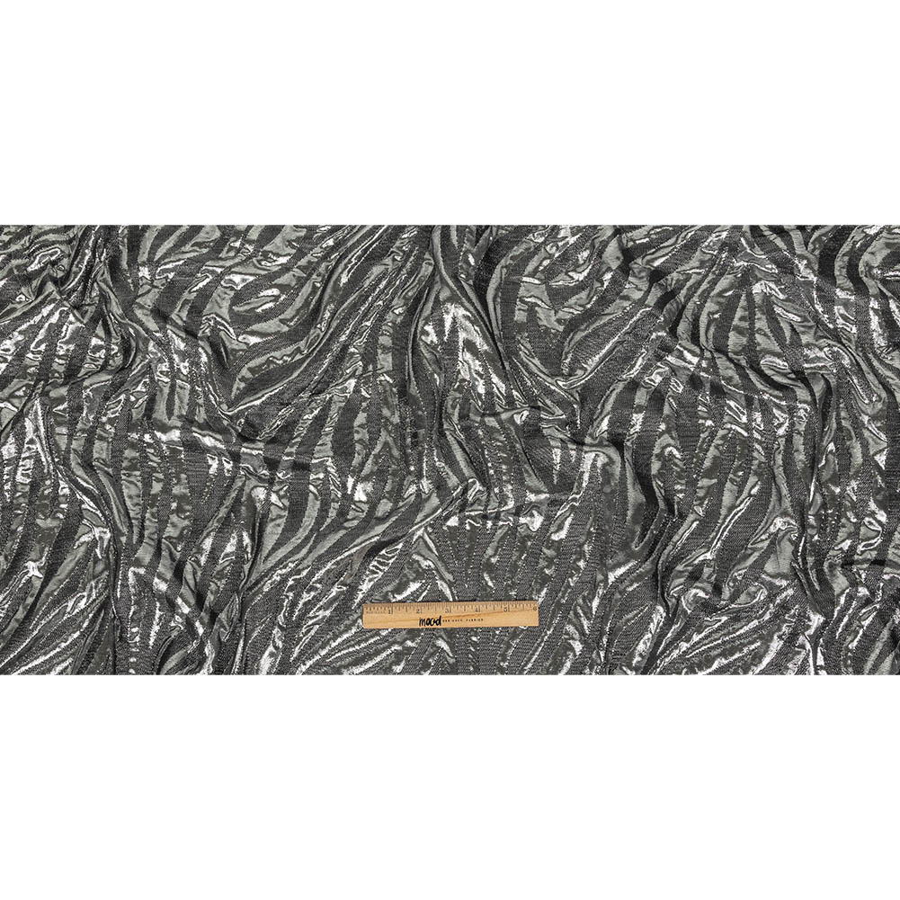 Italian Black and Metallic Silver Zebra Stripes Polyester Brocade Full Italian Black and Metallic Silver Zebra Stripes Polyester Brocade Full