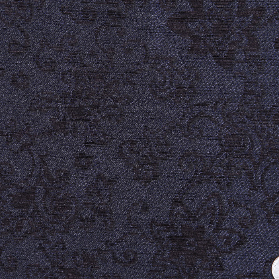 Italian Dark Navy Floral Rayon and Polyester Chenille Detail Italian Dark Navy Floral Rayon and Polyester Chenille Detail