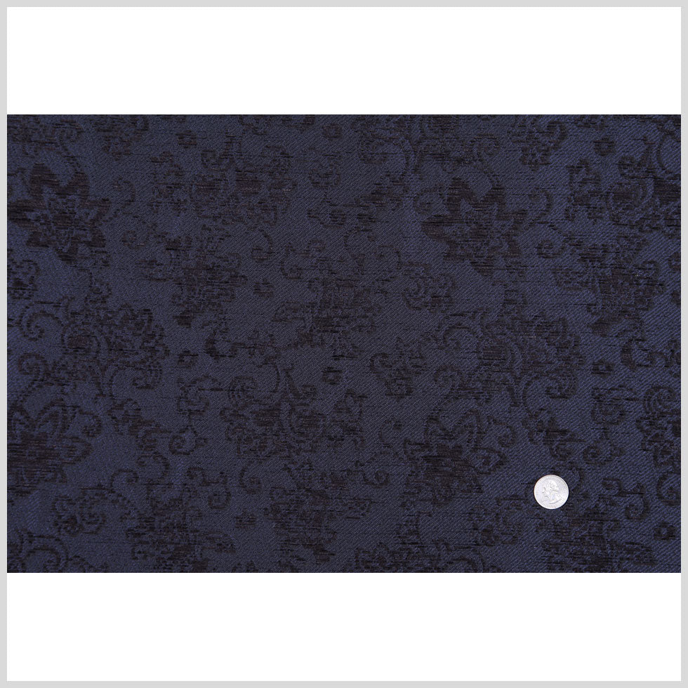 Italian Dark Navy Floral Rayon and Polyester Chenille Full Italian Dark Navy Floral Rayon and Polyester Chenille Full