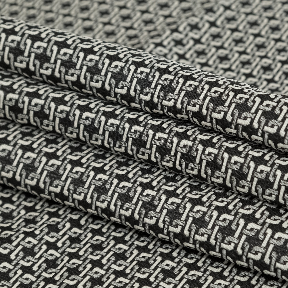 Pelican and Black Olive Geometric Reversible Polyester Jacquard Folded Pelican and Black Olive Geometric Reversible Polyester Jacquard Folded