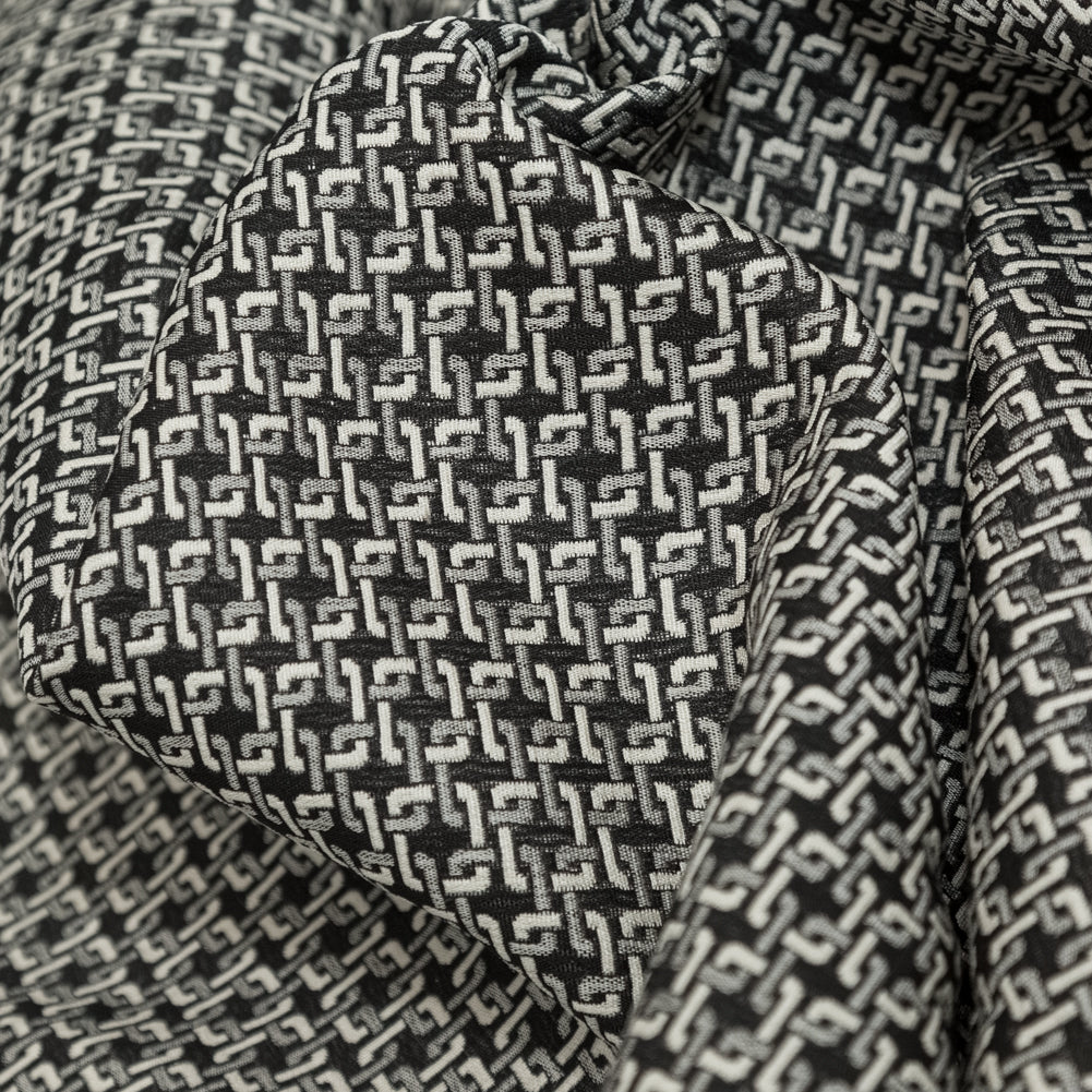 Pelican and Black Olive Geometric Reversible Polyester Jacquard Detail Pelican and Black Olive Geometric Reversible Polyester Jacquard Detail