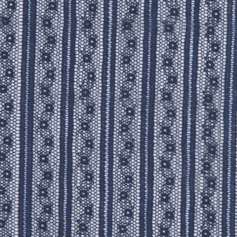 Famous Designer Navy Striped Cotton-Nylon Lace Detail Famous Designer Navy Striped Cotton-Nylon Lace Detail
