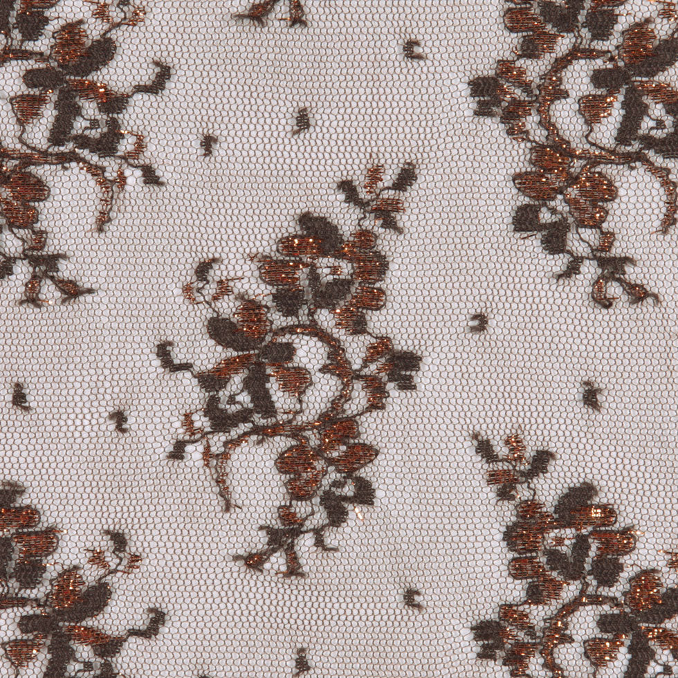 Brown and Metallic Copper Floral Polyester Lace Detail Brown and Metallic Copper Floral Polyester Lace Detail