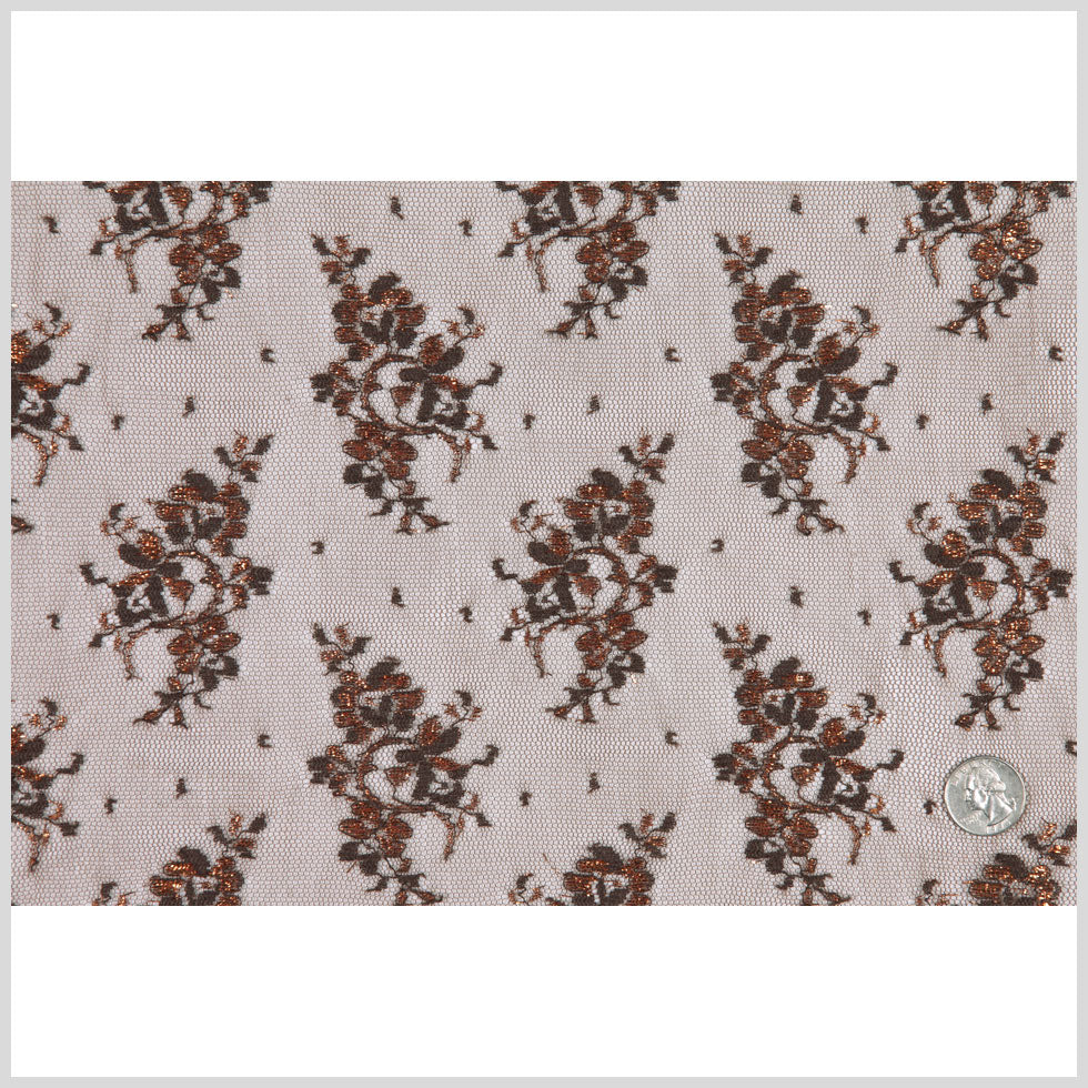 Brown and Metallic Copper Floral Polyester Lace Full Brown and Metallic Copper Floral Polyester Lace Full