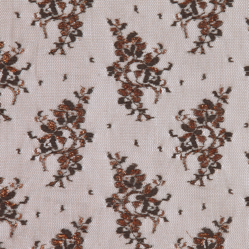 Brown and Metallic Copper Floral Polyester Lace Brown and Metallic Copper Floral Polyester Lace