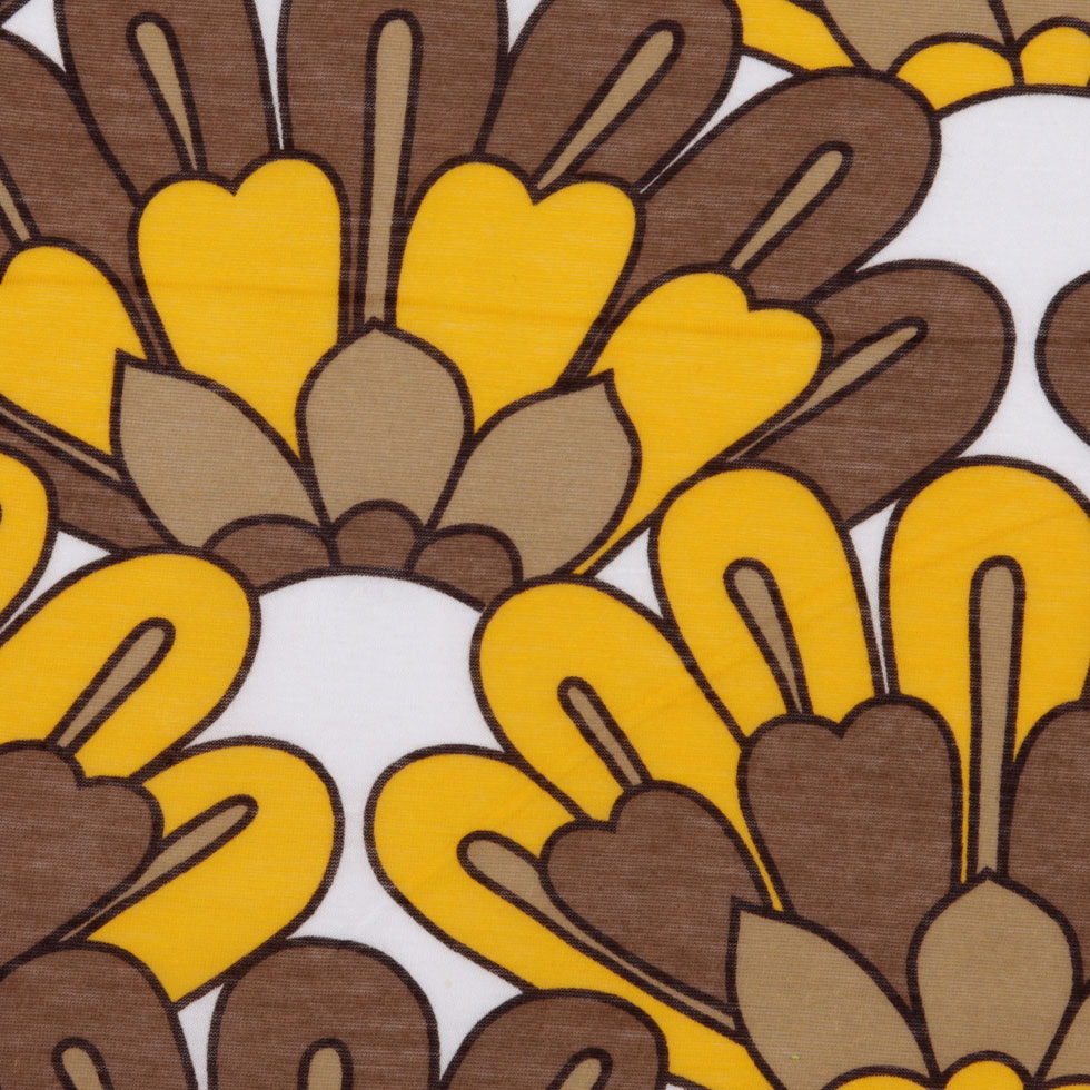 Marigold and Brown Retro Floral Poly Print Detail Marigold and Brown Retro Floral Poly Print Detail