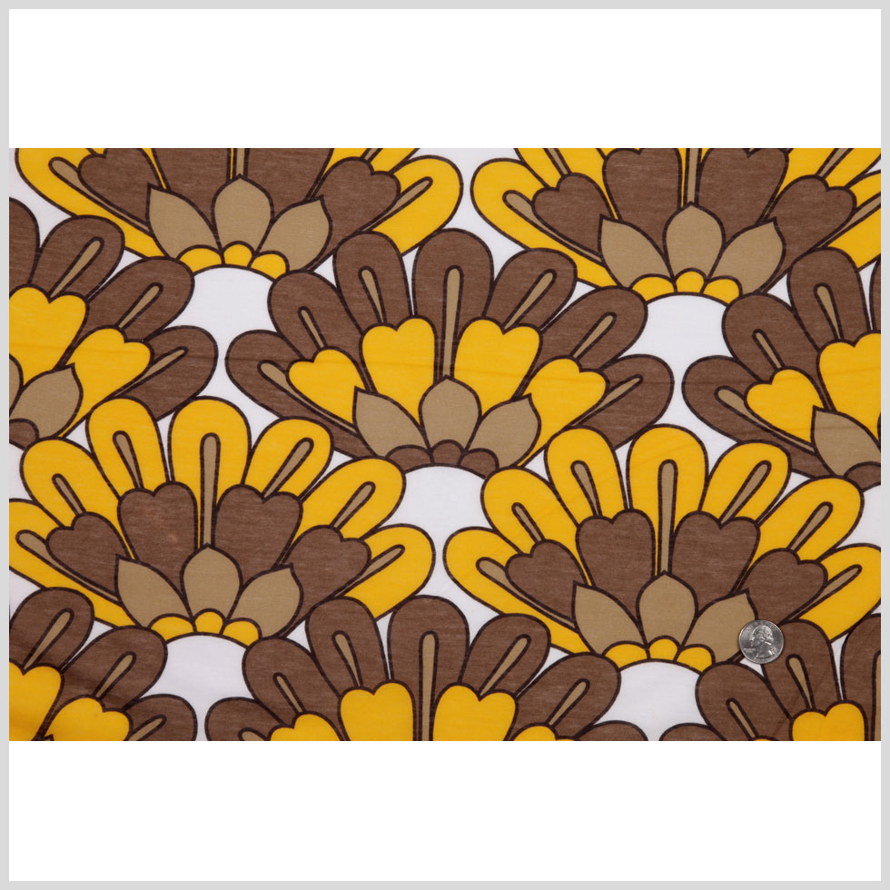 Marigold and Brown Retro Floral Poly Print Full Marigold and Brown Retro Floral Poly Print Full